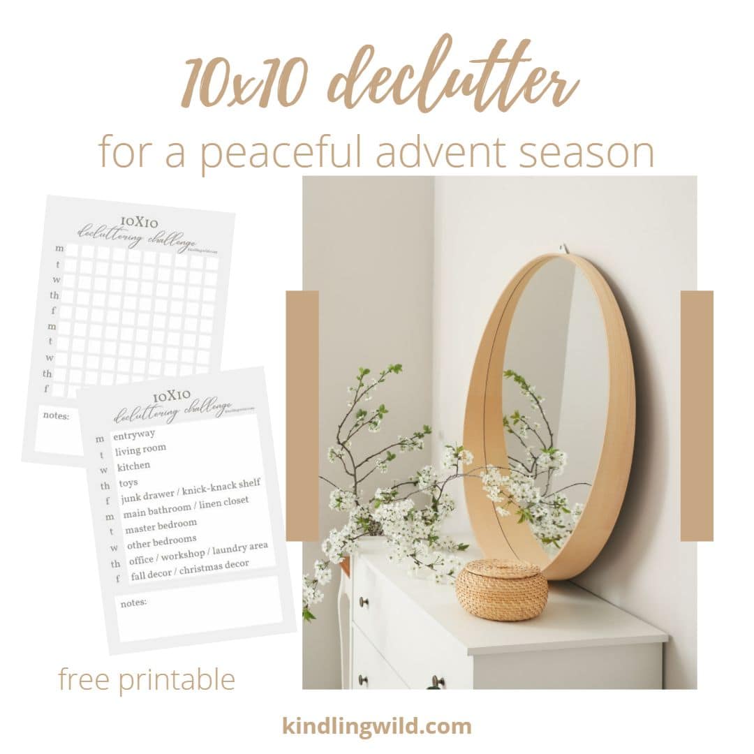 graphic showing free preintable decluttering and simple home image