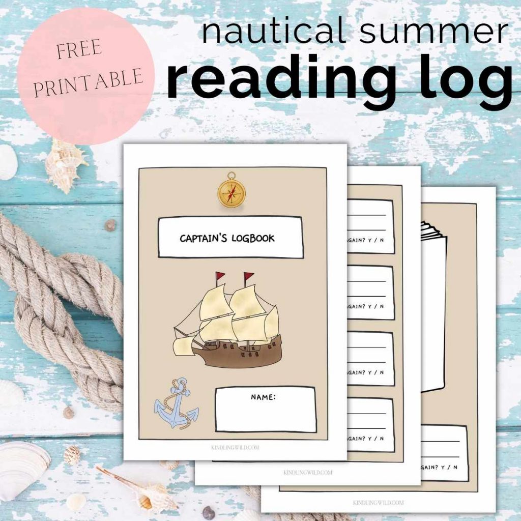 brown captain's logbook kids reading log graphic with nautical background