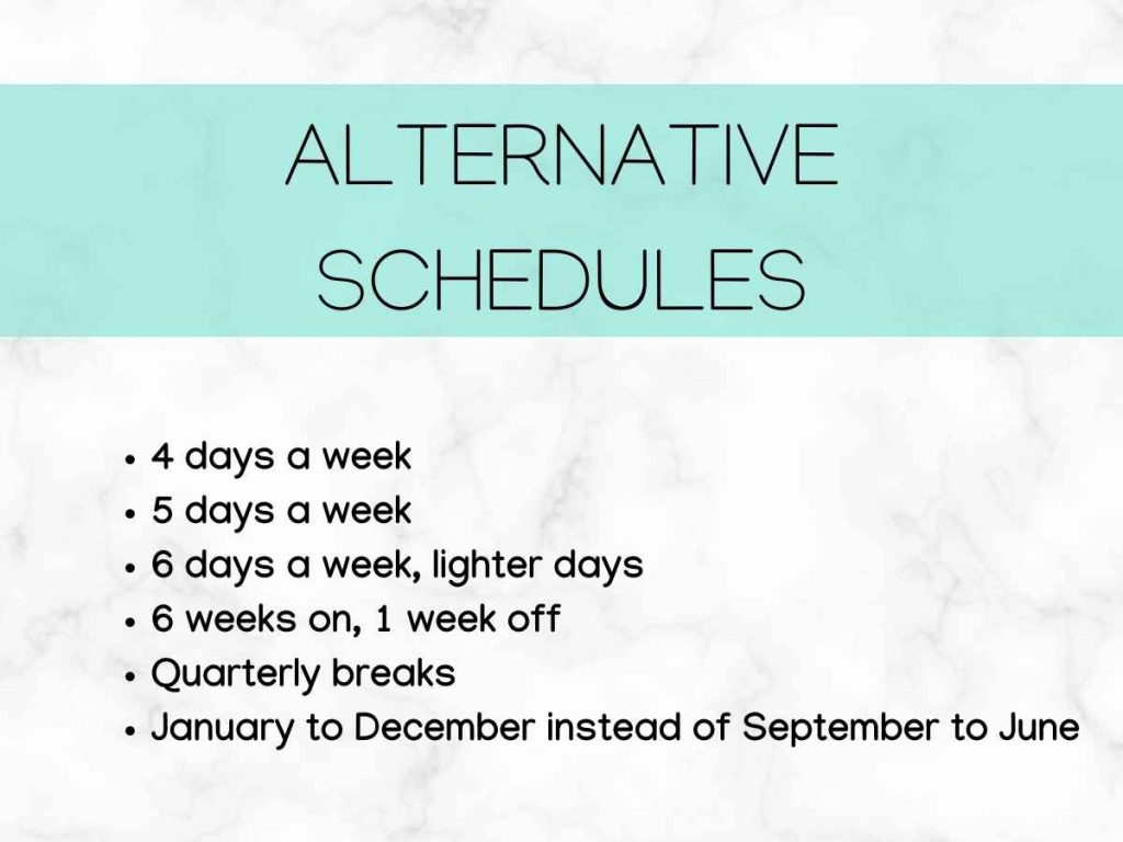 list of alternative homeschool schedules