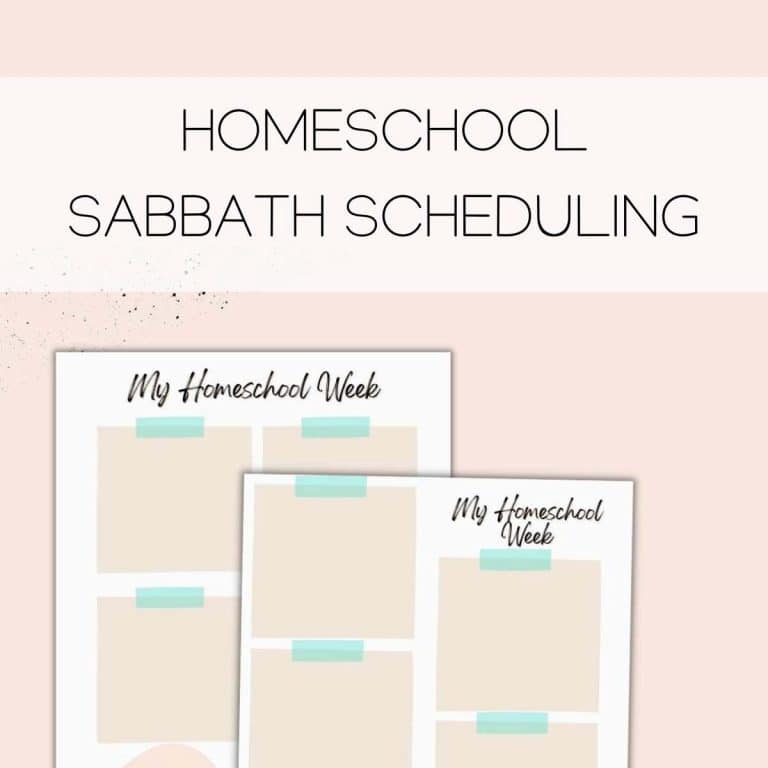 homeschool sabbath scheduling graphic on pink background with planner pages