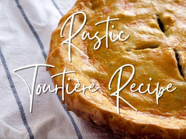 rustic pie on blue and white striped tea towel