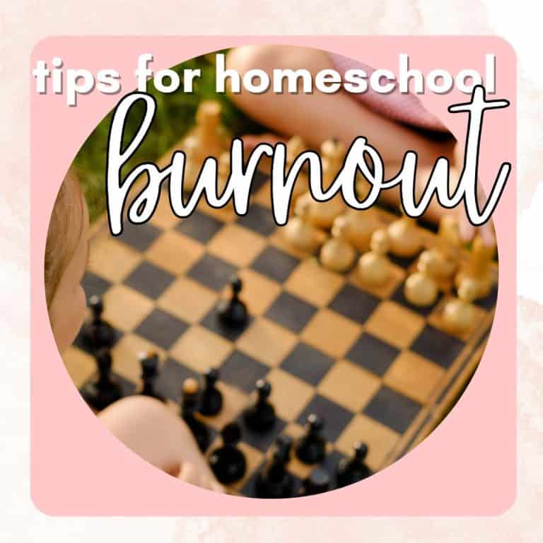 a chesss board image with the caption tips for homeschool burnout and a pink background on the graphic