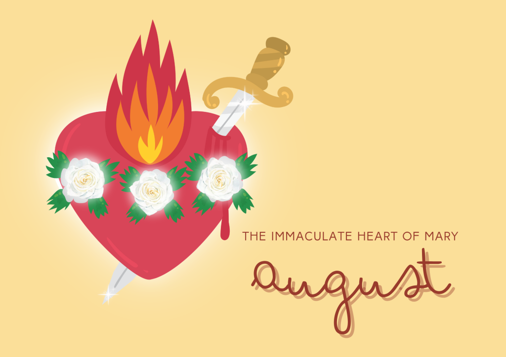 catholic calendar august yellow with the immaculate heart of mary