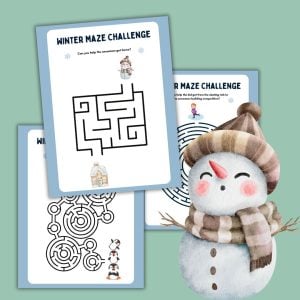 winter mazes worksheets with snowman