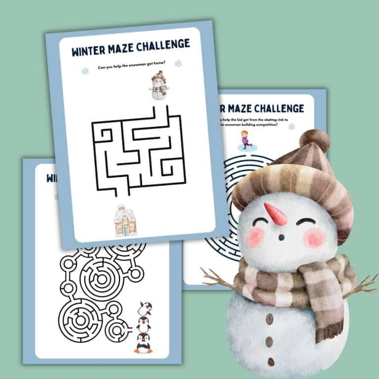 winter mazes worksheets with snowman