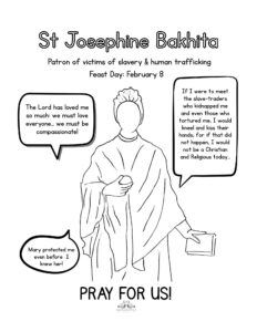 colouring page with line drawing of st josephine bakhita Patron of victims of human trafficking 