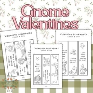 gnome valentines bookmarks on floral background