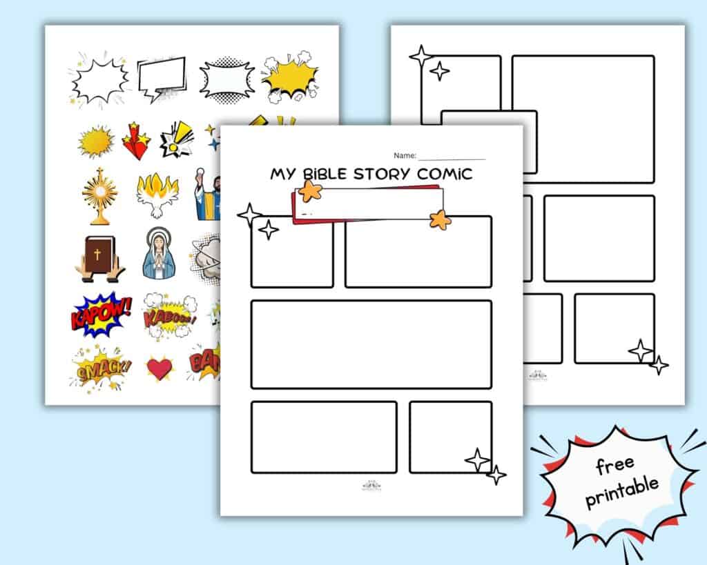 graphic with free printable bible story comics for kids