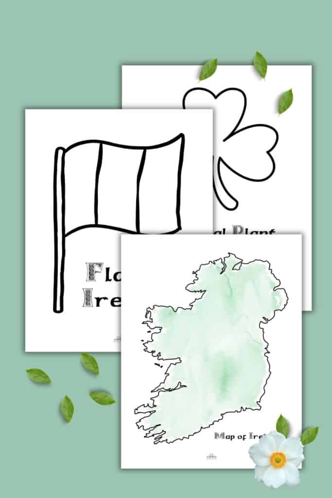ireland map flag and clover colouring shamrock pages