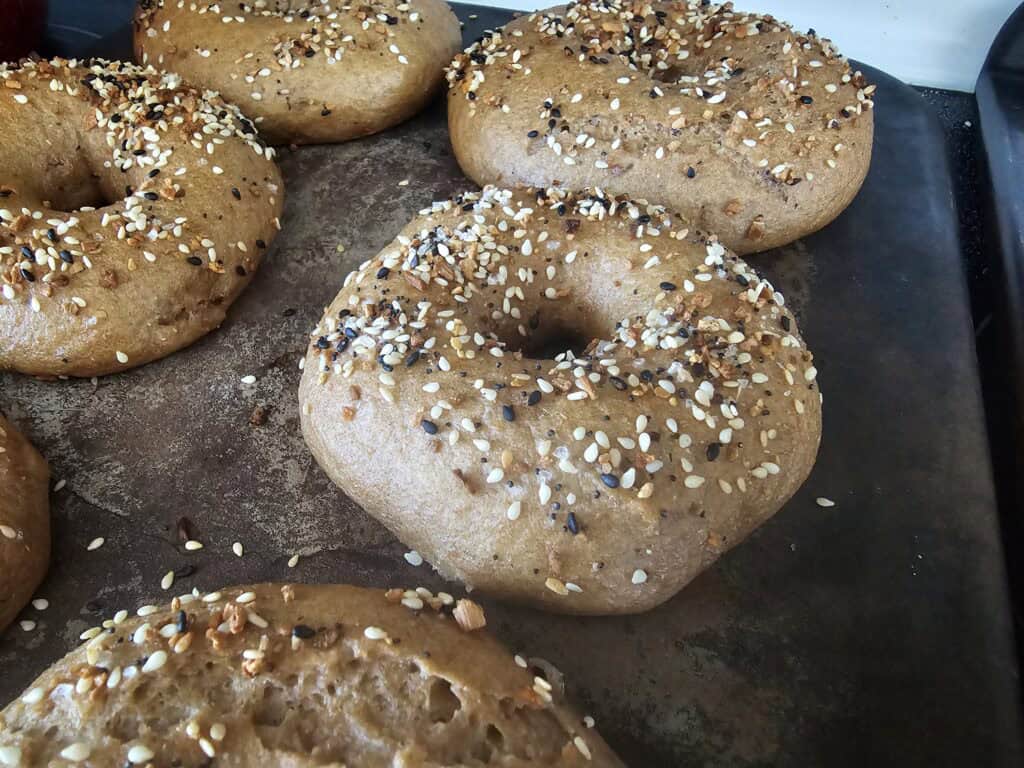 tray of bagels on stoneware